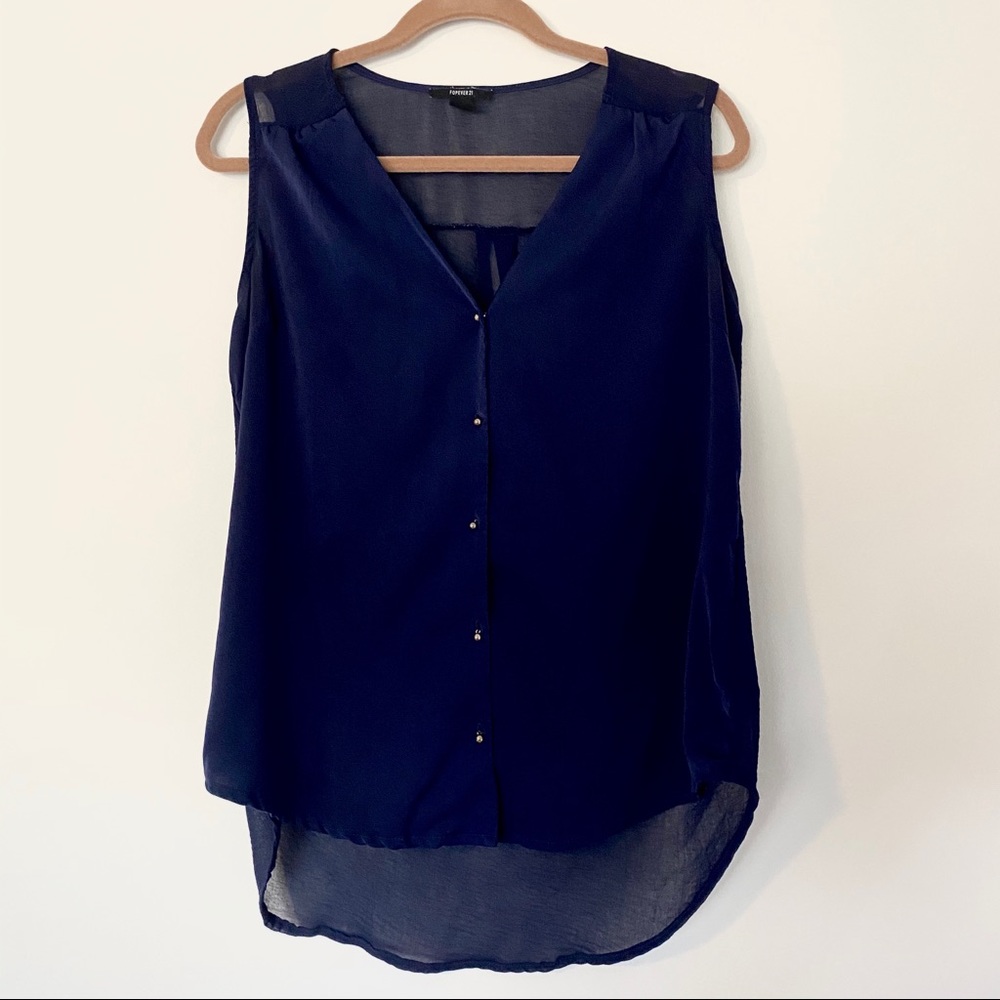 V-Neck Blouse with Gold Buttons and Sheer Back